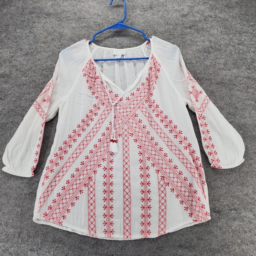 J Jill Shirt Womens XS V Neck 3/4 Sleeve Lightweight White